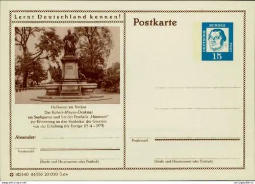 A5937 German illustrated postal stationery postcard Heilbronn Robert Mayer monument