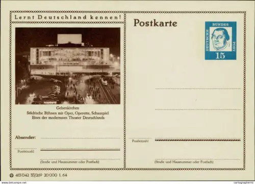 A5937 German illustrated postal stationery postcard Gelsenkirchen Oper