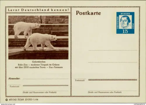 A5937 German illustrated postal stationery postcard Gelsenkirchen Zoo polar bears