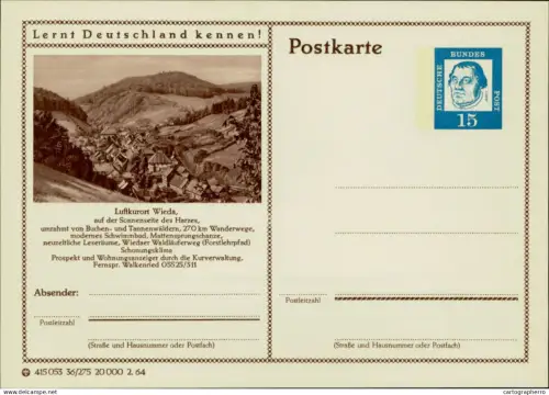 A5937 German illustrated postal stationery postcard Wieda