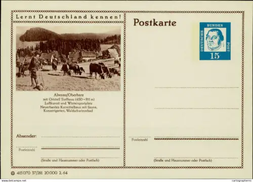 A5937 German illustrated postal stationery postcard Altenau cattle grazing
