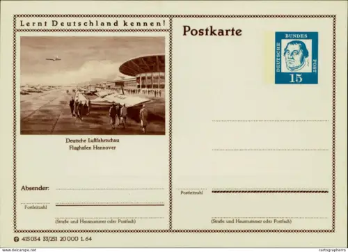 A5937 German illustrated postal stationery postcard Hannover Airport