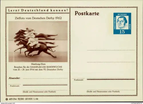A5937 German illustrated postal stationery postcard Hamburg-Horn horses race finish-line