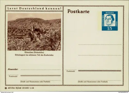 A5937 German postal stationery postcard Künzelsau