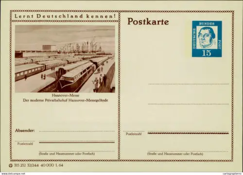 A5937 German postal stationery postcard railway station at the Hannover-Messe trade fair