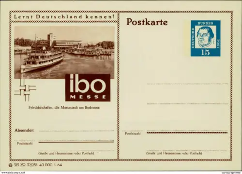A5937 German illustrated postal stationery postcard Friedrichshafen Schiff "IBO Messe" International Bodensee Exhibition