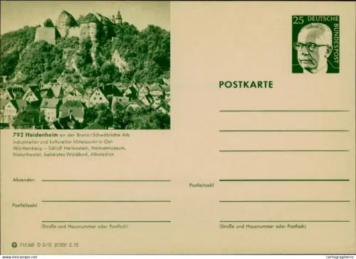 A5937 German illustrated postal stationery postcard Heidenheim an der Brenz featuring Schloss Hellenstein