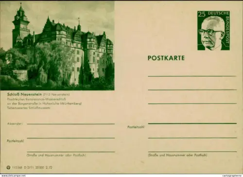 A5937 German illustrated postal stationery postcard  Schloss Neuenstein, a Renaissance water castle