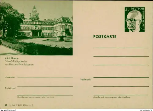A5937 German illustrated postal stationery postcard Hanau, Germany, featuring a picture of Schloss Philippsruhe