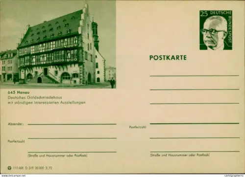A5937 German illustrated postal stationery postcard Hanau, Germany, featuring the Deutsches Goldschmiedehaus