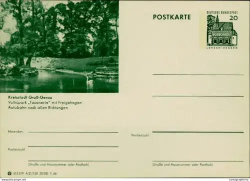 A5937 German illustrated postal stationery postcard Fasanerie park in Groß-Gerau and a 20 Pfennig stamp
