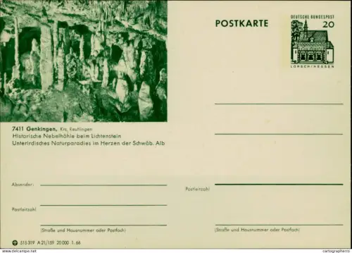 A5937 German illustrated postal stationery postcard Nebelhöhle cave near Lichtenstein Castle