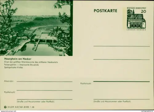 A5937 German illustrated postal stationery postcard Hessigheim am Neckar weir/lock system on the Neckar river