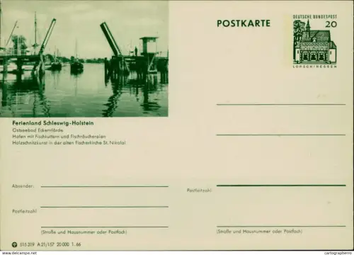 A5937 German illustrated postal stationery postcard harbor in Eckernförde, Schleswig-Holstein