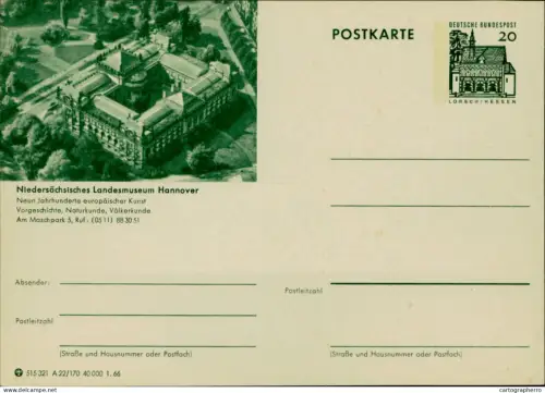 A5937 German illustrated postal stationery postcard Niedersächsisches Landesmuseum Hannover aerial view