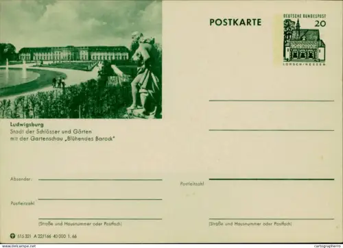 A5937 German illustrated postal stationery postcard Ludwigsburg Schloss und Garten