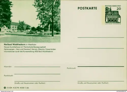 A5937 German illustrated postal stationery postcard Neues Kurmittelhaus in Heilbad Waldliesborn, Westphalia, Germany