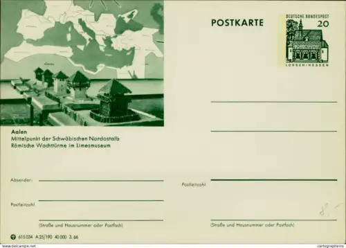 A5937 German illustrated postal stationery postcard Roman watchtowers in the Limes Museum Aalen Germany