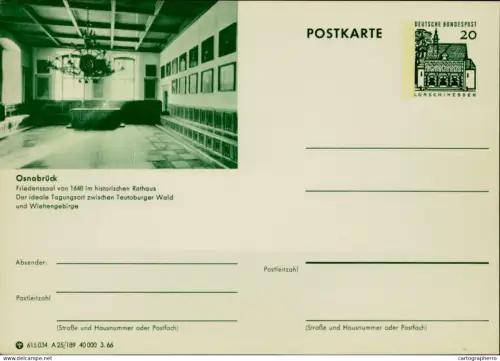 A5937 German illustrated postal stationery postcard Peace Hall of the historic Town Hall in Osnabrück