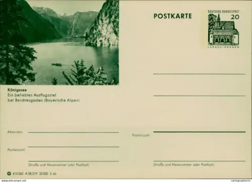 A5937 German illustrated postal stationery postcard scenic view of the Königssee lake in the Bavarian Alps of Germany
