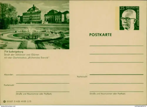 A5937 German postal stationery Ludwigsburg Residential Palace and gardens in Germany