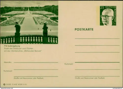 A5937 German postal stationery "Blühendes Barock" gardens and a 25 Deutsche Bundespost stamp Ludwigsburg, Germany