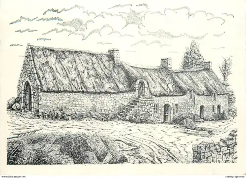 A5447 France Chaumiere Morbihanaise drawing