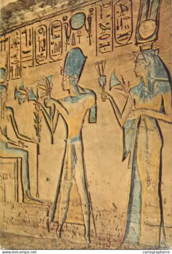 A5444 Egypt Abu Simbel The Small Temple Ramses and Nefertiti presenting offerings to Goddess Hathor