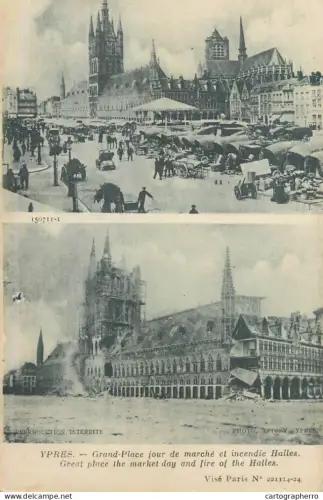 A5945 Belgium, in a "before and after" illustration that captures the devastating impact of World War I