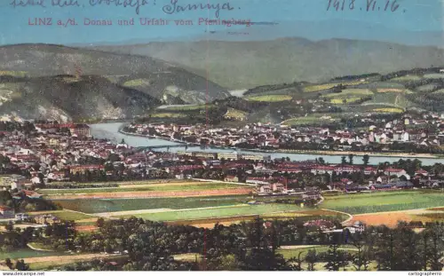 A5945 Austria panoramic view of the cities of Linz and Urfahr in Austria, captured from the Pfeningberg 1916