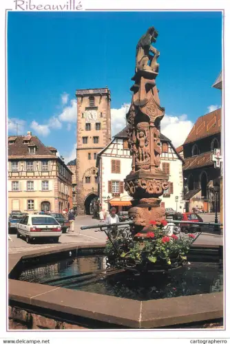 A5481 France Ribeauville Haut Rhin Alsace fontaine et la Tour des Bouchers