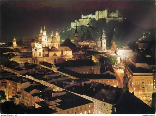 A5466 Austria Salzburg bei Nacht Altstadt und Festung