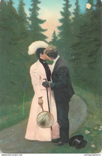 A5964 Norwegian / Scandinavian lovers types  "ENERET J. F." early 20th century pictorial chromo card