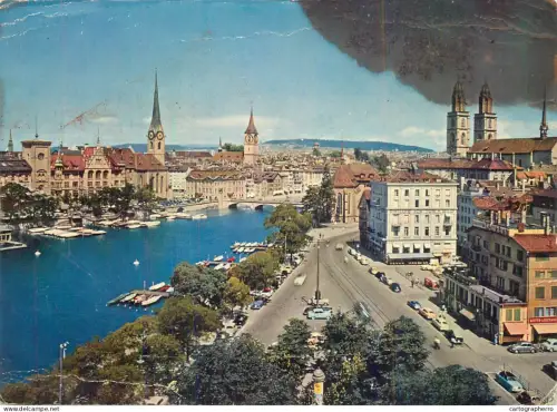 A5523 Switzerland Zurich Limmatquai, Fraumunster, St Peter Grossmunster