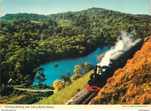 EA5512 Wales Festiniog Railway aerial view picturesque scenery and train