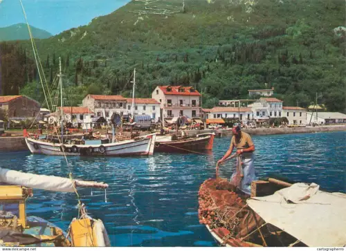 A5498 Greece Corfu Benitses harbour view fishing boats