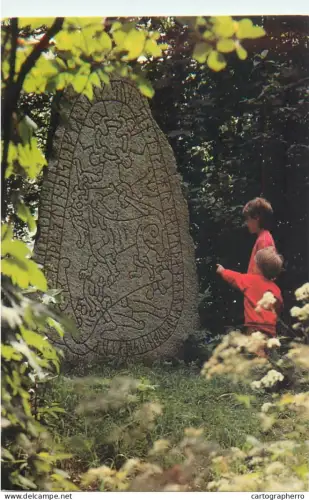 A5548 Sweden Olsbrostenen rune stone visited by children