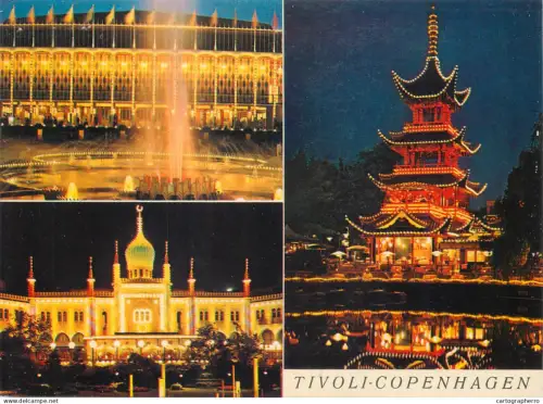 A5541 Denmark Copenhagen Tivoli Concert Hall night several views