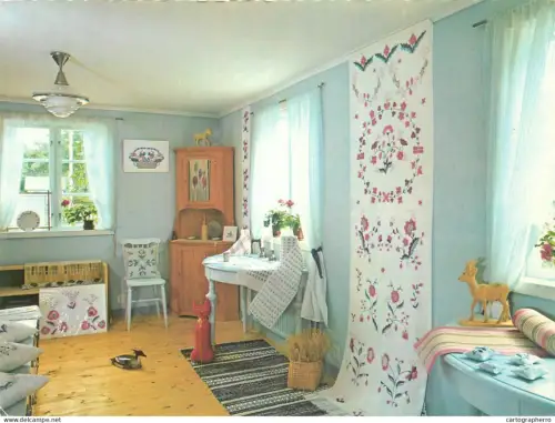 A5541 Sweden Kristianopel house interior view folklore motifs