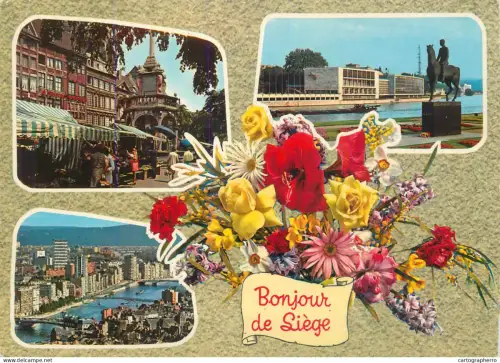 A5572  Belgium Bonjour de Liege several views and colourful flower bouquet
