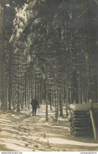 A5974 Photographic postcard snowy winter scene in a forest Germany