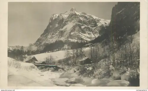 A5974 Photographic postcard Grindelwald, Switzerland, showcasing the majestic Wetterhorn peak