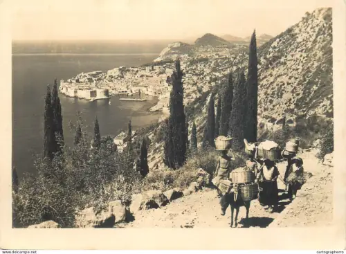A5568 Croatia Dubrovnik panorama & men with donkeys on the hill