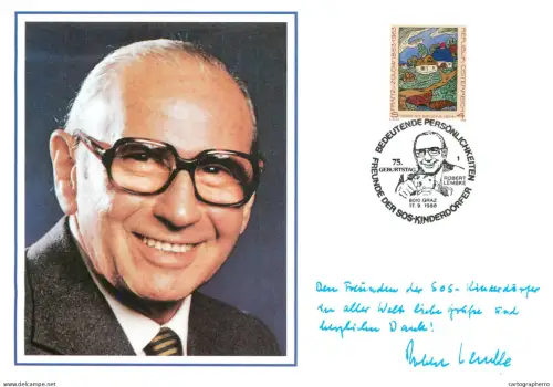 This is a philatelic (maximaphilie) postcard celebrating the Austrian journalist and presenter Robert Lembke 15 x 21 cm
