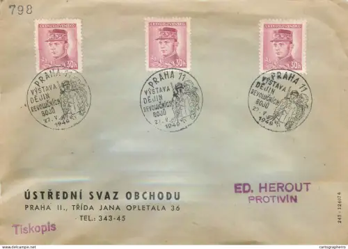 Philatelic commercial letter envelope Czechoslovakia 1949 Exhibition of the History of Revolutionary Struggles in Prague
