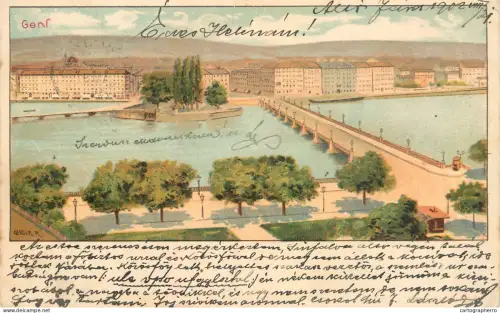 A6057 AK Richard Hegedüs-Geiger: Geneva, Bridge over the Rhône 1902