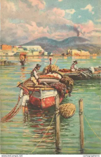 A6057 Napoli barche pittore G. Carelli