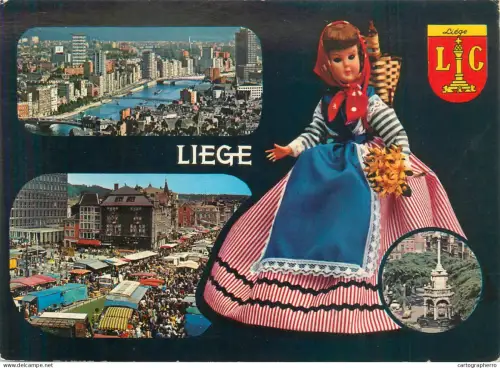 A5572 Belgium Liege several views and doll with folk costume