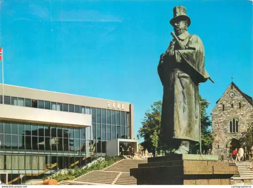 A5591 Norway Stavanger Alexander Kielland statue and Domkirken