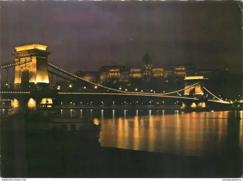 A5581 Hungary Budapest Chain Bridge night view